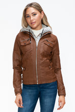 Load image into Gallery viewer, YMI Removable Faux Layered Multi-Pocket Jacket with Fuzzy Hood