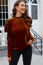 Load image into Gallery viewer, Frill Mock Neck Puff Sleeve Blouse