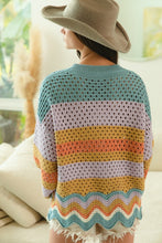 Load image into Gallery viewer, BiBi Wavy Hem Openwork Contrast Round Neck Sweater