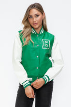 Load image into Gallery viewer, Love Me Now PU Leather Contrast Snap Down Bomber Jacket
