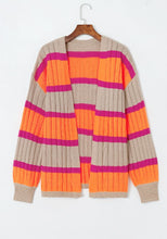 Load image into Gallery viewer, Contrast Striped Drop Shoulder Open Front Cardigan