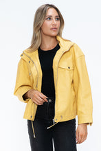 Load image into Gallery viewer, How Dare U Drawstring Hem PU Leather Zip Up Jacket