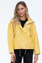 Load image into Gallery viewer, How Dare U Drawstring Hem PU Leather Zip Up Jacket