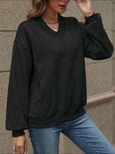 Load image into Gallery viewer, V-Neck Long Sleeve Dropped Shoulder Sweatshirt
