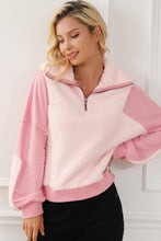 Load image into Gallery viewer, Exposed Seam Fuzzy Patchwork Quarter Zip Sweatshirt