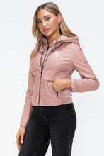 Load image into Gallery viewer, Snobbish Faux Leather Zip Up Drawstring Hooded Jacket
