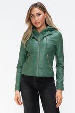 Load image into Gallery viewer, Snobbish Faux Leather Zip Up Drawstring Hooded Jacket
