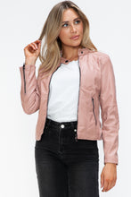 Load image into Gallery viewer, Snobbish Faux Leather Zip Up Drawstring Hooded Jacket
