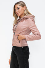 Load image into Gallery viewer, Snobbish Faux Leather Zip Up Drawstring Hooded Jacket
