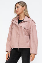Load image into Gallery viewer, How Dare U Drawstring Hem PU Leather Zip Up Jacket
