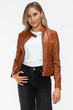 Load image into Gallery viewer, Snobbish Faux Leather Zip Up Drawstring Hooded Jacket
