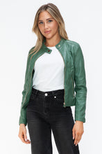 Load image into Gallery viewer, Snobbish Faux Leather Zip Up Drawstring Hooded Jacket
