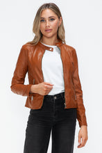 Load image into Gallery viewer, Snobbish Faux Leather Zip Up Drawstring Hooded Jacket
