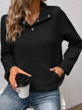 Load image into Gallery viewer, Perfee Half Buttoned Collared Neck Sweatshirt with Pocket

