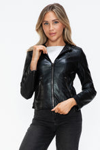 Load image into Gallery viewer, Snobbish Faux Leather Zip Up Drawstring Hooded Jacket
