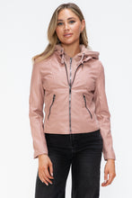 Load image into Gallery viewer, Snobbish Faux Leather Zip Up Drawstring Hooded Jacket
