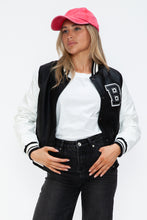 Load image into Gallery viewer, Love Me Now PU Leather Contrast Snap Down Bomber Jacket
