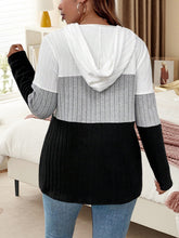 Load image into Gallery viewer, Plus Size Drawstring Color Block Long Sleeve Hooded Top

