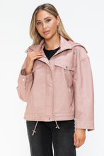Load image into Gallery viewer, How Dare U Drawstring Hem PU Leather Zip Up Jacket
