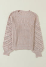 Load image into Gallery viewer, Cable-Knit Round Neck Dropped Shoulder Sweater
