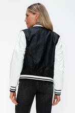 Load image into Gallery viewer, Love Me Now PU Leather Contrast Snap Down Bomber Jacket
