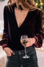 Load image into Gallery viewer, Cutout Long Sleeve Velvet Blouse
