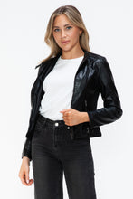 Load image into Gallery viewer, Snobbish Faux Leather Zip Up Drawstring Hooded Jacket
