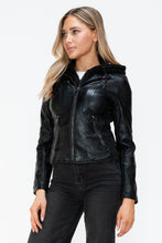Load image into Gallery viewer, Snobbish Faux Leather Zip Up Drawstring Hooded Jacket

