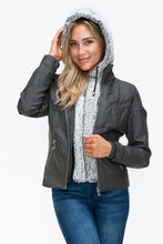 Load image into Gallery viewer, YMI Faux Layered Double-Zipper Jacket with Fuzzy Hood
