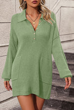 Load image into Gallery viewer, Collared Neck Long Sleeve Sweater Dress with Pockets
