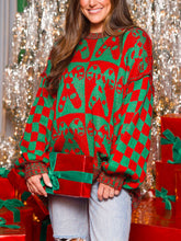 Load image into Gallery viewer, Candy Cane Contrast Round Neck Sweater
