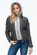 Load image into Gallery viewer, YMI Faux Layered Double-Zipper Jacket with Fuzzy Hood
