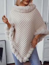 Load image into Gallery viewer, Fuzzy Trim Texture Three-Quarter Sleeve Poncho
