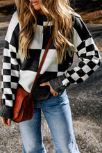 Load image into Gallery viewer, Checkered Round Neck Drop Shoulder Sweater
