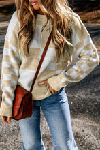 Load image into Gallery viewer, Checkered Round Neck Drop Shoulder Sweater
