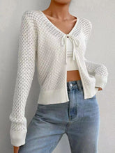 Load image into Gallery viewer, Tied Openwork V-Neck Long Sleeve Cardigan
