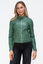 Load image into Gallery viewer, Snobbish Faux Leather Zip Up Drawstring Hooded Jacket

