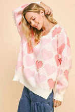 Load image into Gallery viewer, Davi &amp; Dani Heart Pearl Side Slit V Neck Sweater
