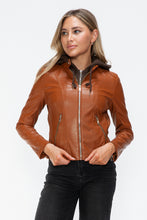 Load image into Gallery viewer, Snobbish Faux Leather Zip Up Drawstring Hooded Jacket
