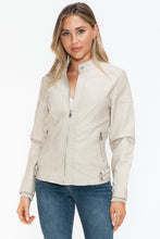 Load image into Gallery viewer, Snobbish Faux Leather Biker Jacket with Side Zip Pockets
