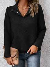 Load image into Gallery viewer, Perfee Half Buttoned Collared Neck Sweatshirt with Pocket
