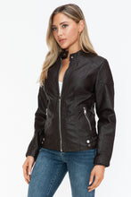Load image into Gallery viewer, Snobbish Faux Leather Biker Jacket with Side Zip Pockets

