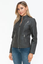 Load image into Gallery viewer, Snobbish Faux Leather Zip Up Mock Neck Jacket
