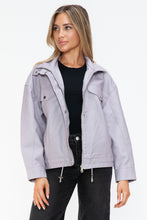Load image into Gallery viewer, How Dare U Drawstring Hem PU Leather Zip Up Jacket
