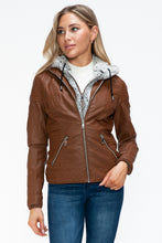 Load image into Gallery viewer, YMI Faux Layered Double-Zipper Jacket with Fuzzy Hood
