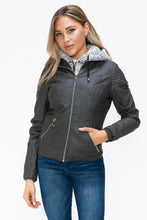Load image into Gallery viewer, YMI Faux Layered Double-Zipper Jacket with Fuzzy Hood
