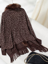 Load image into Gallery viewer, Fringe Leopard Open Front Long Sleeve Poncho
