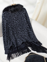 Load image into Gallery viewer, Fringe Leopard Open Front Long Sleeve Poncho

