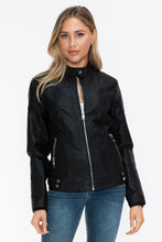 Load image into Gallery viewer, Snobbish Faux Leather Biker Jacket with Side Zip Pockets
