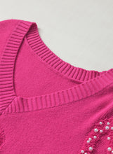 Load image into Gallery viewer, Pearl Trim Heart V-Neck Sweater
